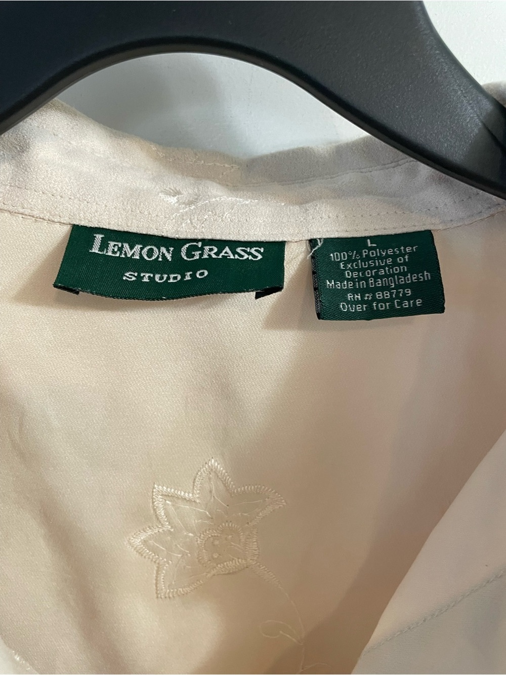 Vintage Lemon Grass Studio Sequin Floral Blouse Cream Polyester Button Up L - Picture 4 of 8